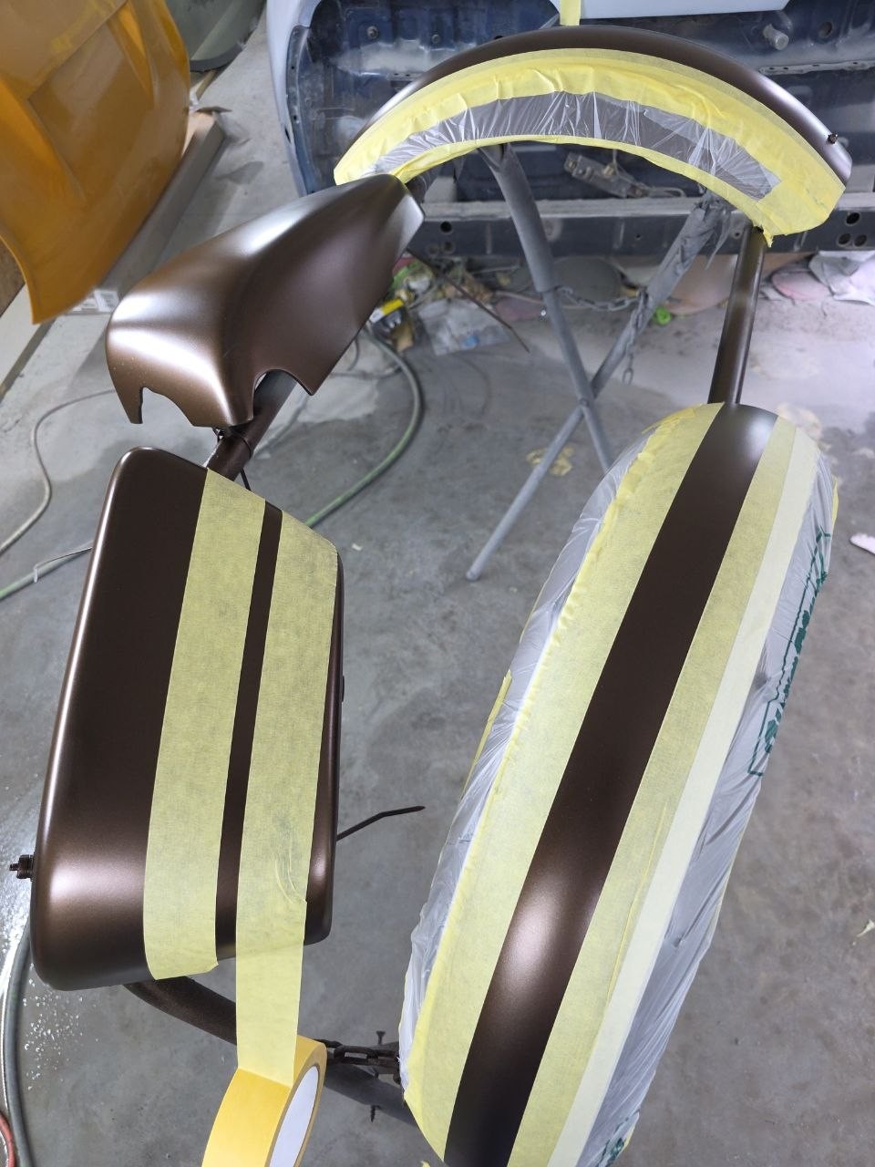 Matching stripes masked across the body panels